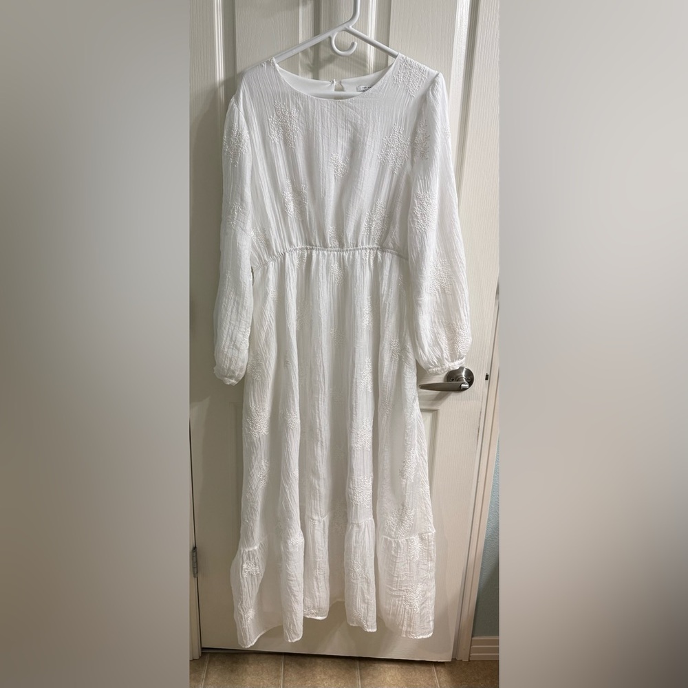 Temple White Long Sleeve Modest Maxi Dress- The White Company